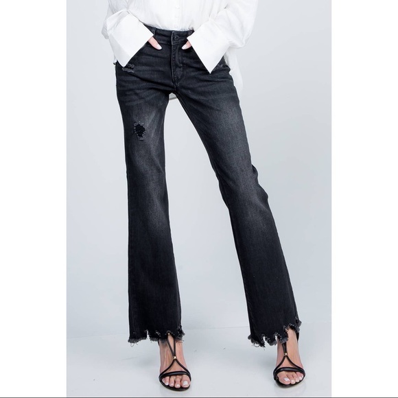 CLEARANCE Veronica Black Distressed Hem Boot Cut Jeans - Picture 6 of 16